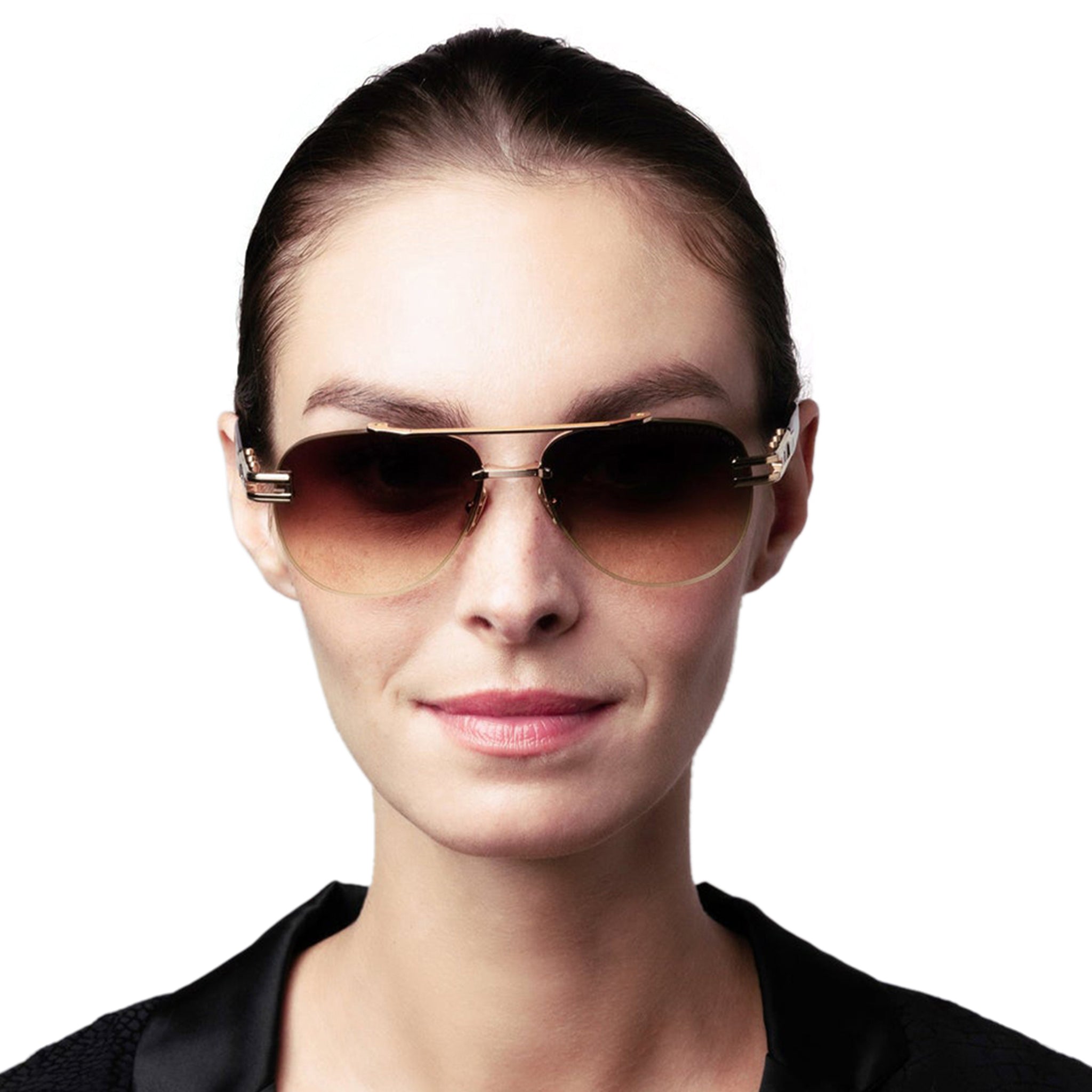 Model view of Dita Grand-Evo One DTS138-A-02 White Gold Brown Sunglasses DTS138-A-02